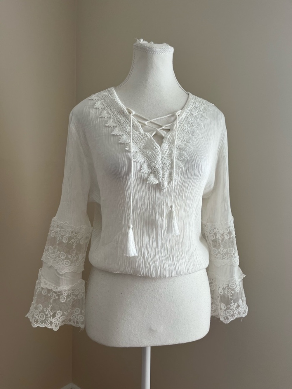 Angel White Lace-Trim Peasant Blouse